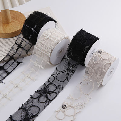 50mm Shinny Polyester Mesh Ribbon con Floral Jacquard Ribbon