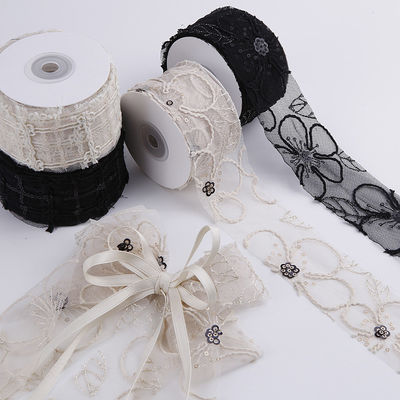50mm Shinny Polyester Mesh Ribbon con Floral Jacquard Ribbon