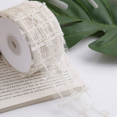 50mm Shinny Polyester Mesh Ribbon con Floral Jacquard Ribbon