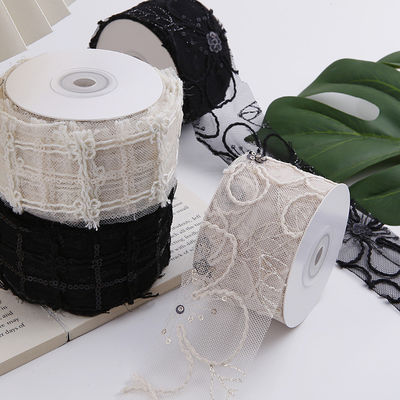 50mm Shinny Polyester Mesh Ribbon con Floral Jacquard Ribbon