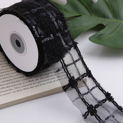 50mm Shinny Polyester Mesh Ribbon con Floral Jacquard Ribbon