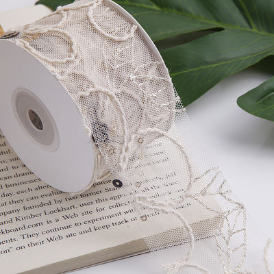50mm Shinny Polyester Mesh Ribbon con Floral Jacquard Ribbon