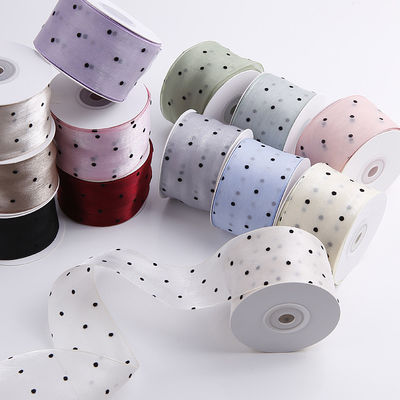 25mm-50mm Organza Ribbon con Disegno a Punto Stampato Polyester Organza Ribbon OEM Eco Friendly