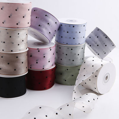 25mm-50mm Organza Ribbon con Disegno a Punto Stampato Polyester Organza Ribbon OEM Eco Friendly