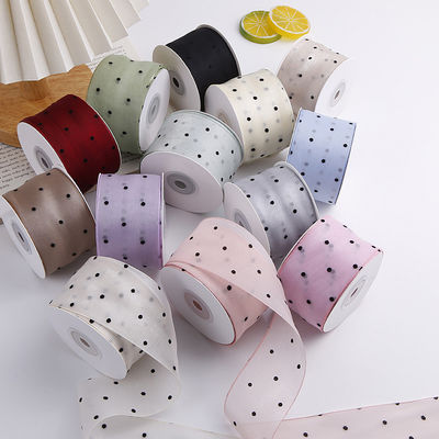 25mm-50mm Organza Ribbon con Disegno a Punto Stampato Polyester Organza Ribbon OEM Eco Friendly