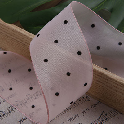 25mm-50mm Organza Ribbon con Disegno a Punto Stampato Polyester Organza Ribbon OEM Eco Friendly