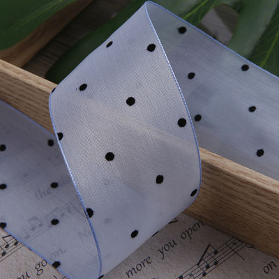 25mm-50mm Organza Ribbon con Disegno a Punto Stampato Polyester Organza Ribbon OEM Eco Friendly