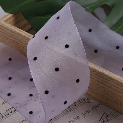 25mm-50mm Organza Ribbon con Disegno a Punto Stampato Polyester Organza Ribbon OEM Eco Friendly