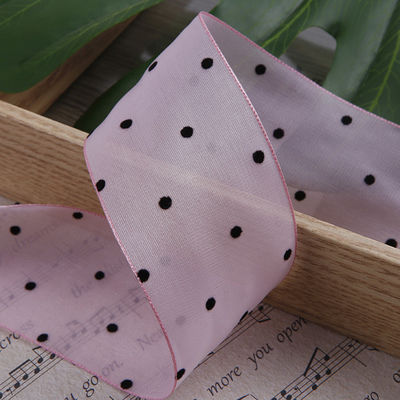 25mm-50mm Organza Ribbon con Disegno a Punto Stampato Polyester Organza Ribbon OEM Eco Friendly