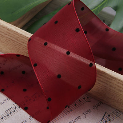 25mm-50mm Organza Ribbon con Disegno a Punto Stampato Polyester Organza Ribbon OEM Eco Friendly