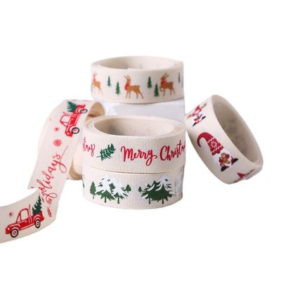 16mm*100y Buon Natale Nastro di cotone stampato Nastro di cotone personalizzato