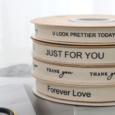 13mm Logo all'ingrosso Nastro di cotone Stile letterario Imballaggio di fiori Scatola regalo Decorazione Nastro Torta Bouquet
