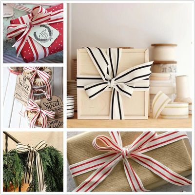 10mm-38mm*10y Black And Red Striped Cotton Ribbon per imballaggio regalo e accessori per abbigliamento