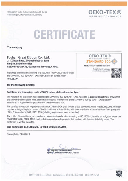 Porcellana Foshan Great Ribbon Co., Ltd. Certificazioni
